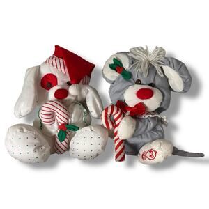 Vintage 1987 Christmas Plush Set Candy Cane Dog Mouse Holiday Decor Fisher Price